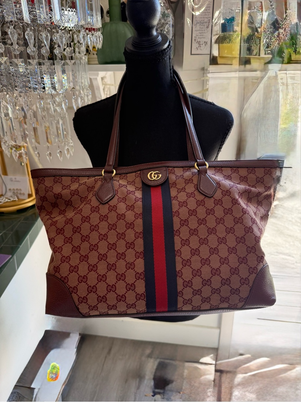 Gucci Ophidia GG Medium Supreme Tote in Sahara Rubino Burgundy Colorway